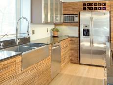 Contemporary Kitchen With Bamboo Cabinets & Stainless Steel Appliances