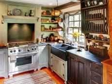 Country Style Kitchen With Dark Cabinets