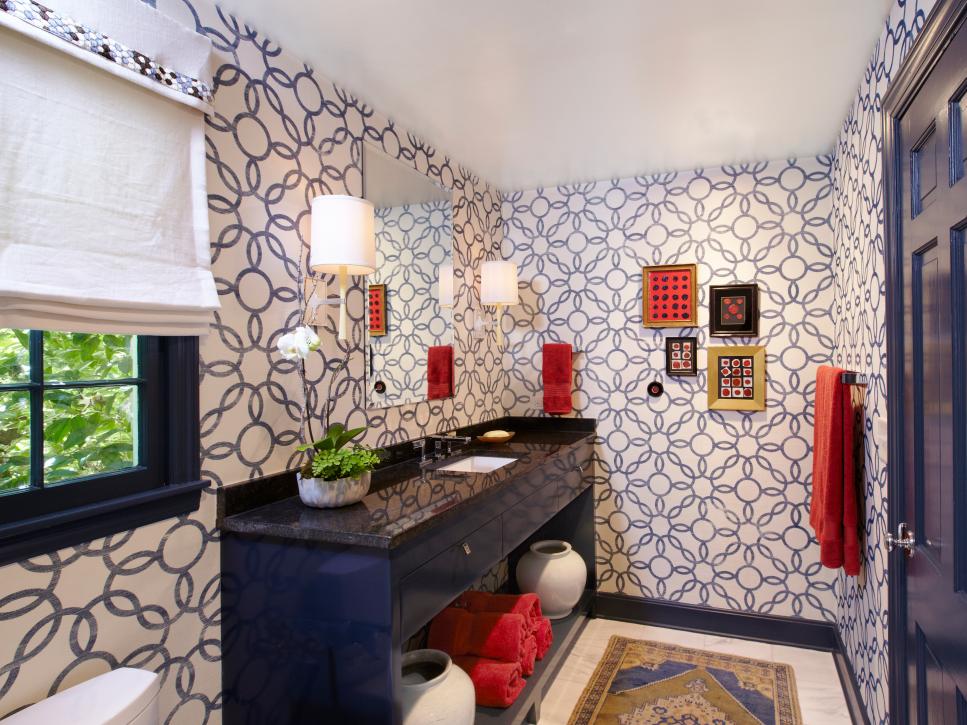 Dated Guest Bathroom Gets A Navy And Red Makeover Hgtv