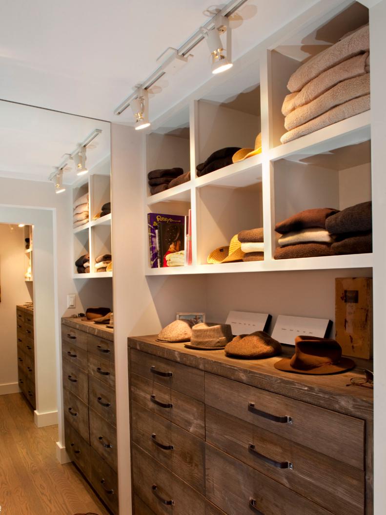Walk in closet with track lighting