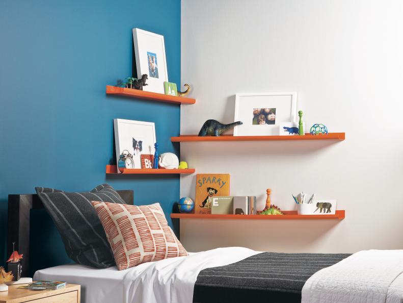 Boy's Bedroom With Corner Shelving