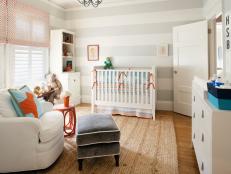 Contemporary Nursery with Gray and White Striped Walls