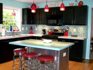 Retro Kitchen with Blue Formica Island