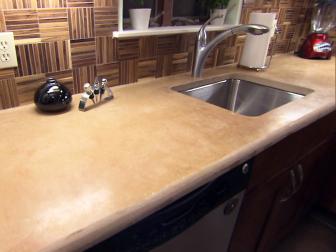Countertop and backsplash after kitchen transformation as seen on DIY Network's Kitchen Impossible.