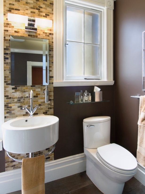 Modern Bathroom with Brown Tiled Wall