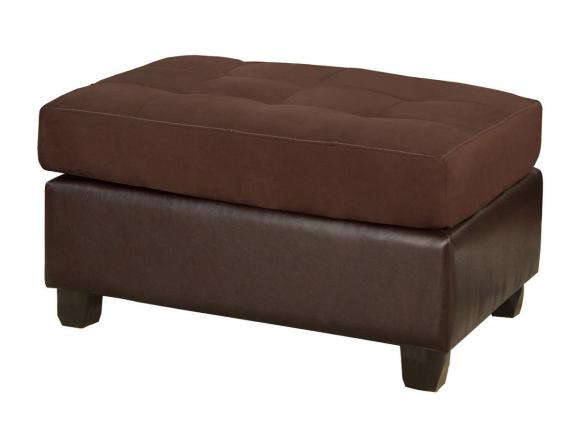 This contemporary chocolate two tone microfiber vinyl ottoman is featured on MBW Furnitures website. 
