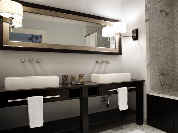 Gray And Black Double Vanity Bathroom
