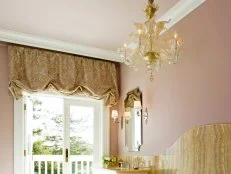 Traditional Master Bathroom With Chandelier