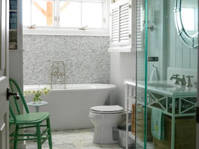 White Tiled Shower Niche with Two Shelves - Cottage - Bathroom