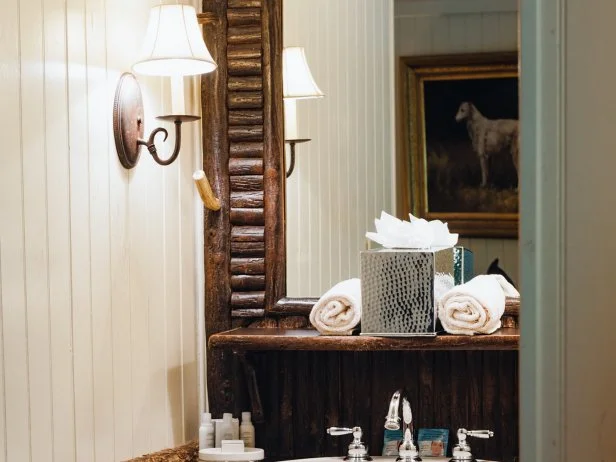 This classic lodge style vanity appears rustic, yet offers all of the modern amenities you would expect at the RT Lodge.
