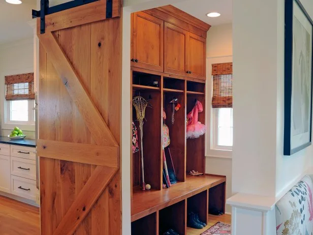 Rustic Mudroom With Wood Cabinets Rustic Mudroom