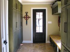 Green Cabinets In Rustic Mudroom