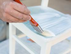 Step 4: Apply Decoupage GlueApply the decoupage glue directly to the surface of the chair using 1 Â½â   paint brush. Be sure to create even, thin layers covering entire sections of designated map-covered areas. Allow the glue to tack up (around 30 seconds to 1 minute) to avoid wrinkles and bubbles.