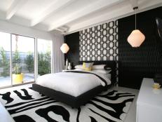 Black-and-white midcentury modern bedroom