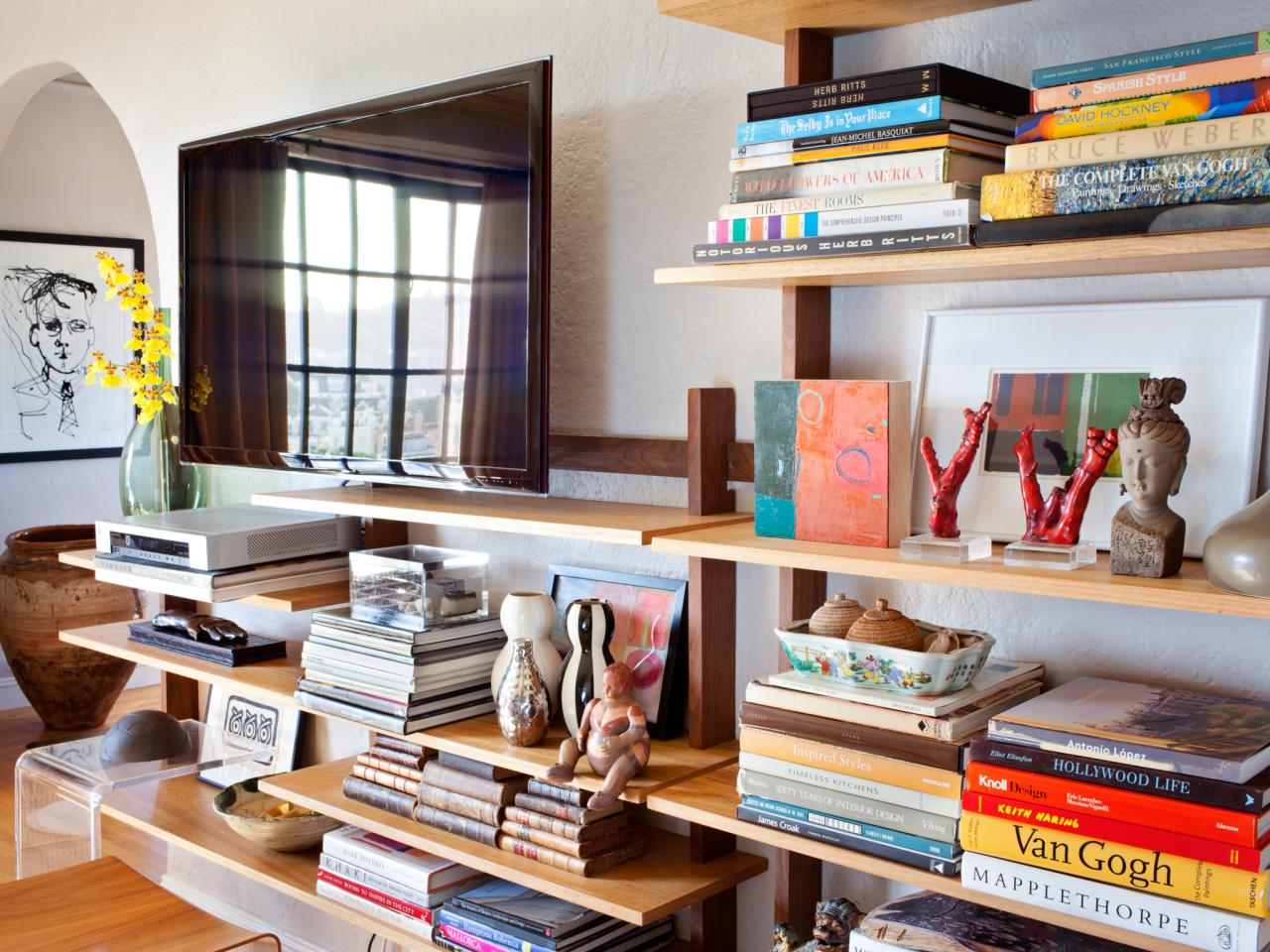 BOOKCASES, Wood Stained Box Floating Shelves,cube Shelves