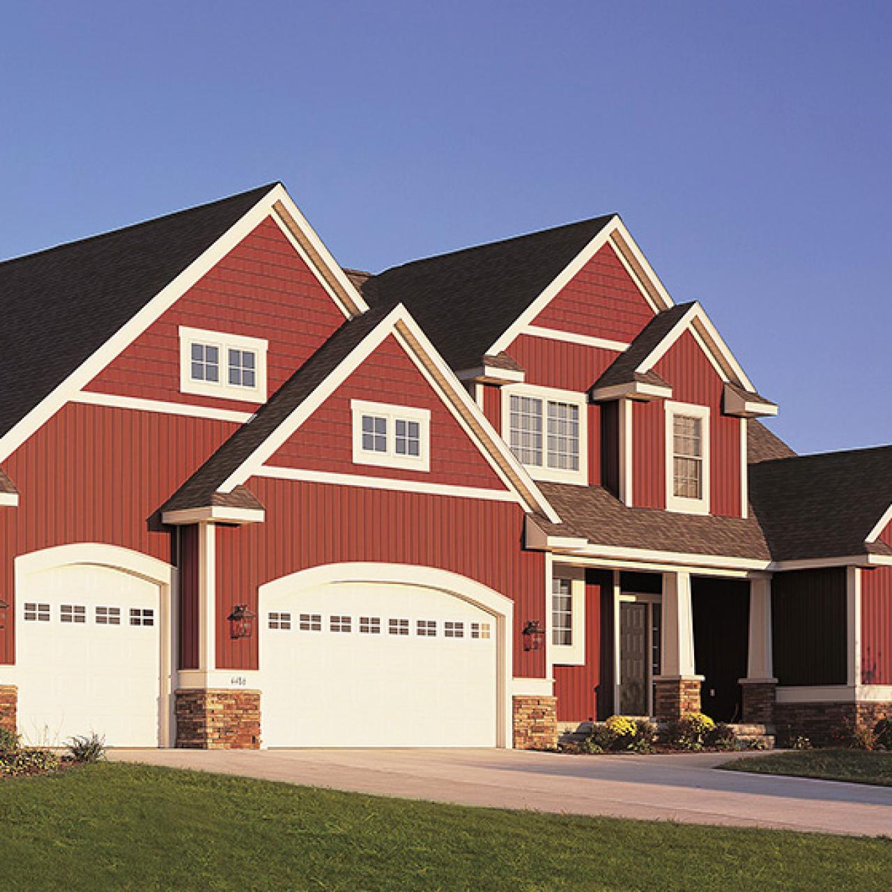 Red Siding With Stone Facade