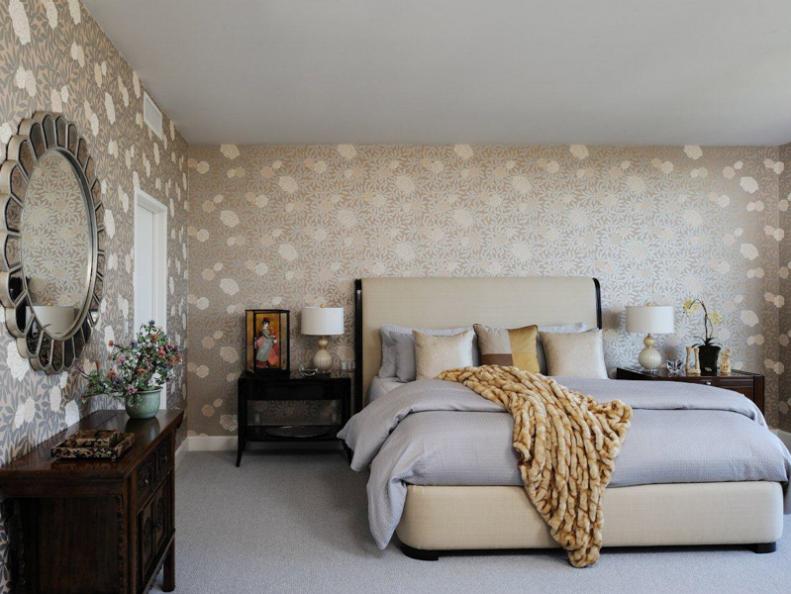Guest Room With Unique Wallpaper 