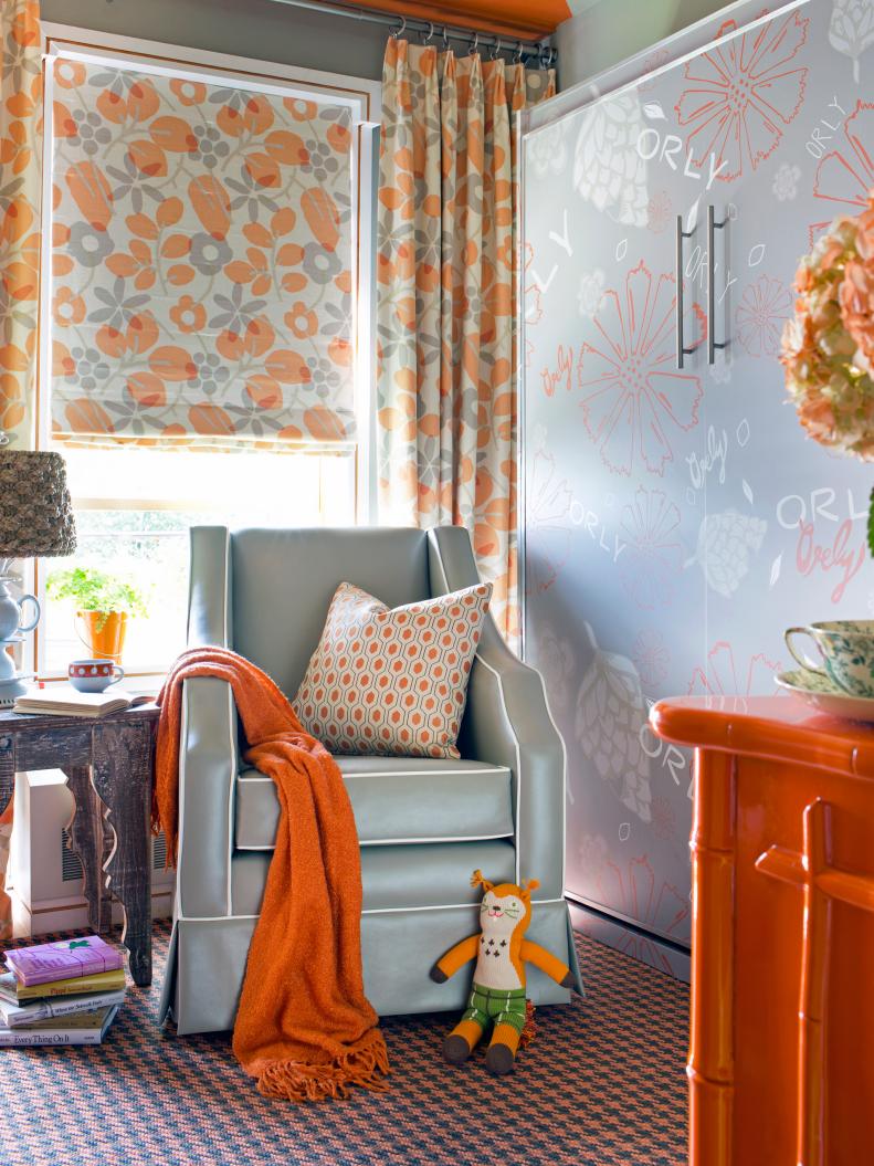 Nursery-Slash-Guest Room With Orange Pattern 