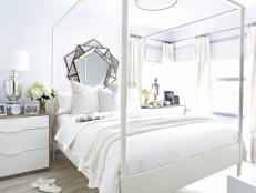 White Guest Bedroom With Four Post Canopy Bed 