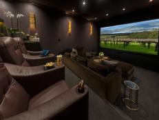 This high-end home theater was selected as a finalist for "People's Pick" in the 2014 CEDIA Electronic Lifestyle Awards. Pictured here is the theater screen in the home-theater entry named "Professional Grade Screening Room."