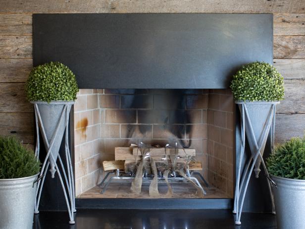Modern fireplace with twinkle lights