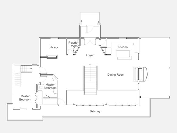 The main level floor plan at Blog Cabin 2015.
