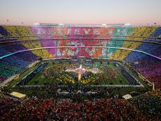 The setting of the Super Bowl 50 halftime show at Levi's Stadium on February 7, 2016 in Santa Clara, California.