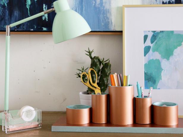 Tidy Up Your Office With This Chic Diy Desk Organizer Hgtv S