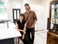 Leanne and her brother Steve in the new modern, open kitchen at the victorian home they renovated together as seen on Restored by the Fords