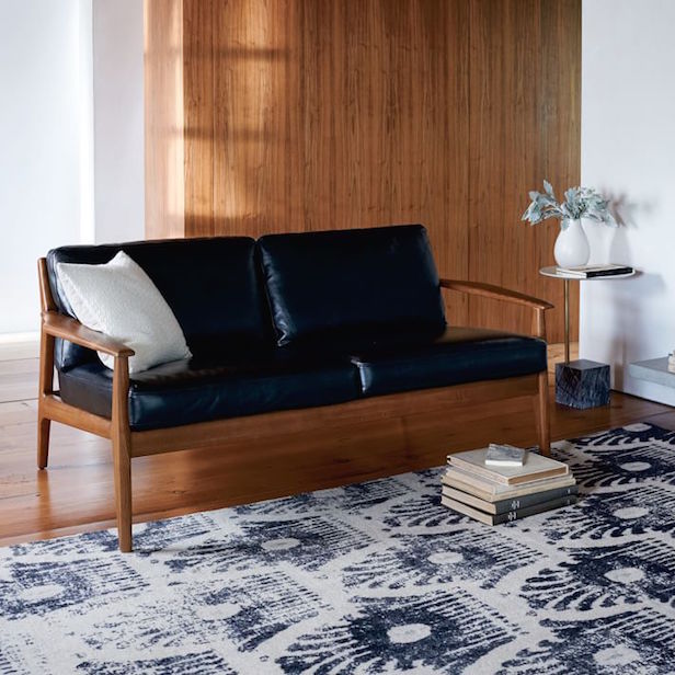 12 Vintage Inspired Sofas Under 1500, Leon Wood Frame Leather Sofa