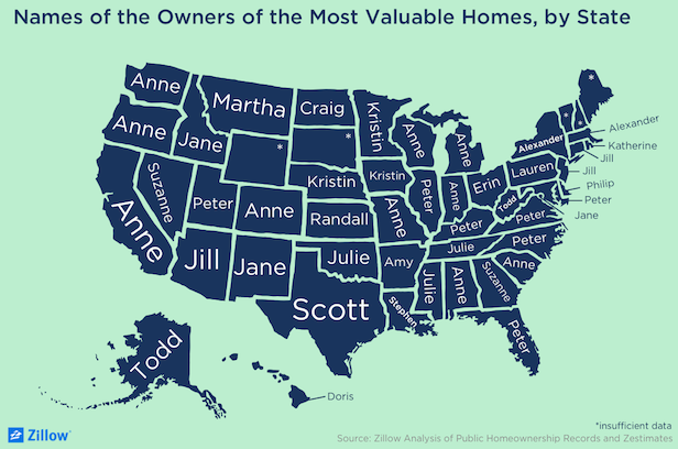 Zillow Map of Owners With Most Valuable Homes