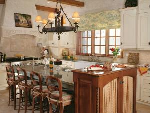beamed ceiling gives kitchen spacious look