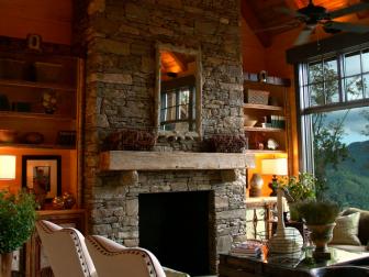  Stone Fireplace with Wood Beamed Ceilings
