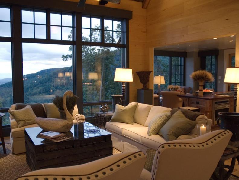 Rustic Living Room With Mountain Views