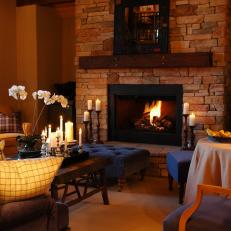 Cozy Rustic Living Room With Stone Fireplace 