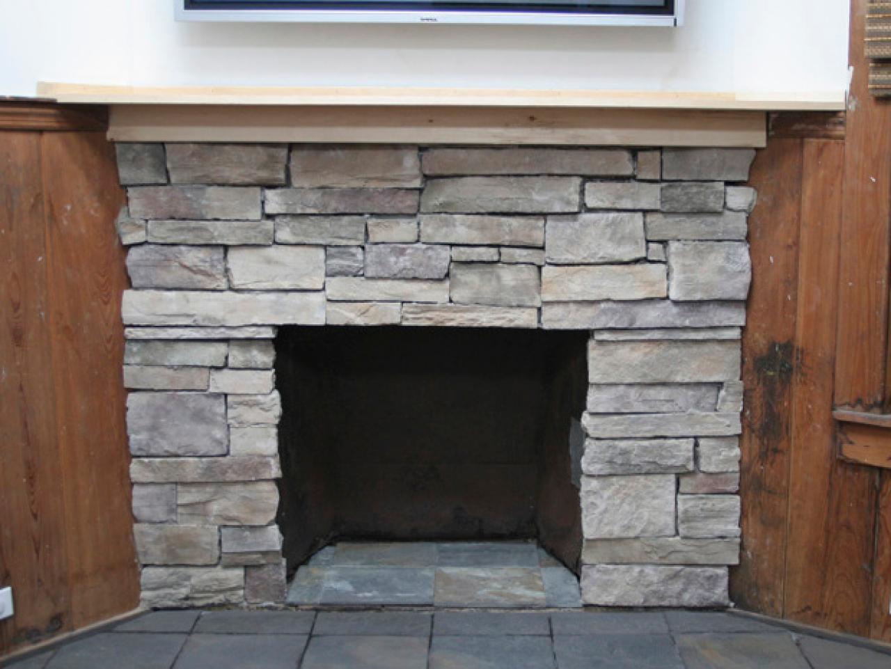 build the stone tile fireplace