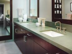 White Bathroom with Green Soapstone Countertop 