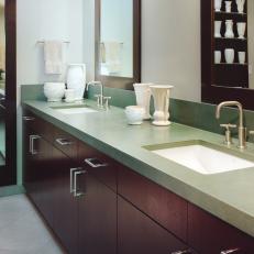 White Bathroom with Green Soapstone Countertop 