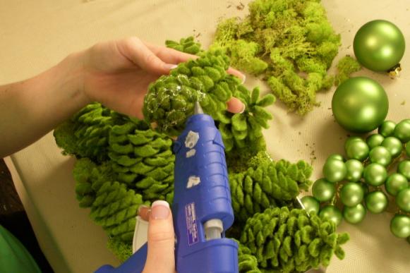 Gluing Down Pinecones 