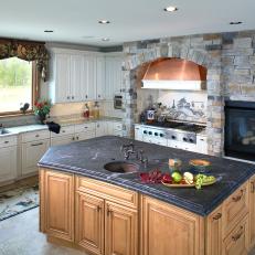Traditional Open Plan Kitchen With Fireplace