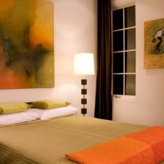 Contemporary Bedroom With Orange Throw