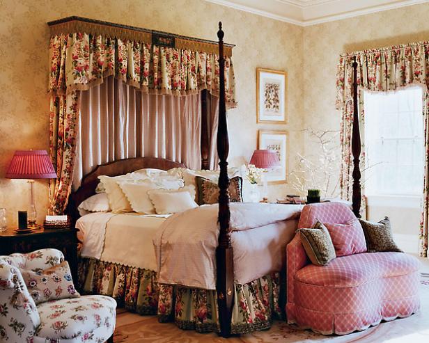 Floral Fabric Bed Crown in Country Bedroom