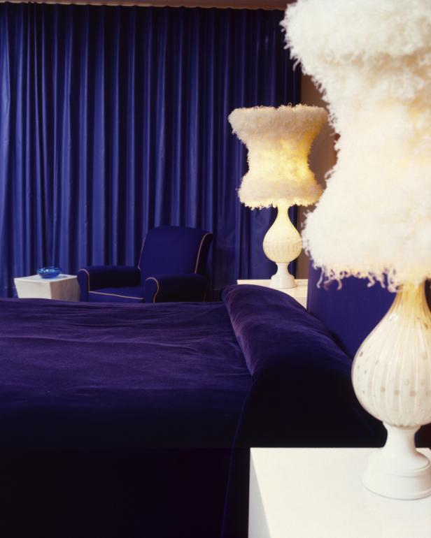 Blue Bedroom with White Fluffy Lamps