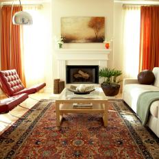 Contemporary Living Room With Orange Curtains