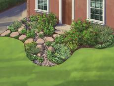 Beautify your entrance with a low-maintenance landscape that frees you from the garden hose. This landscape plan makes good use of natural rainfall, so these drought-tolerant plants won't beg for more water.