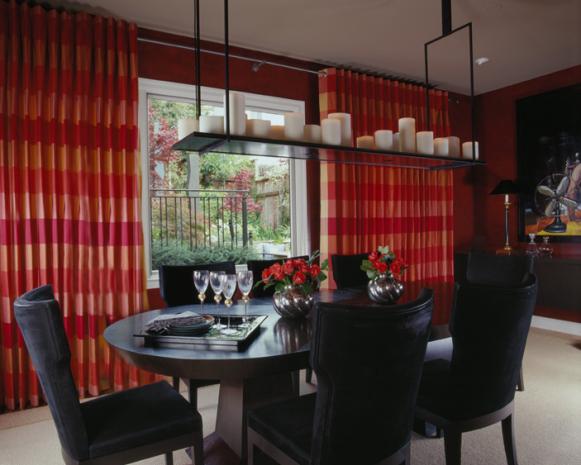 Red Dining Room With Black Table