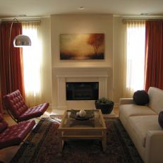 White and Orange Contemporary Living Room With Arc Lamp