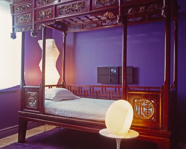 Purple Bedroom With Asian Bed