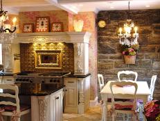 Rustic Stone Wall in Shabby Chic Breakfast Nook 