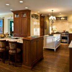 Open Plan Traditional Kitchen With White Island